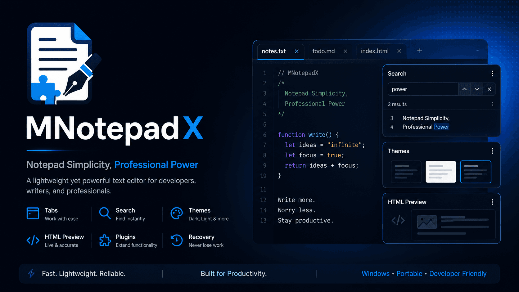 MNotepadX product overview and editor preview